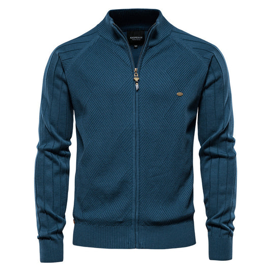 Men’s Casual Color-Block Knit Sweater Jacket