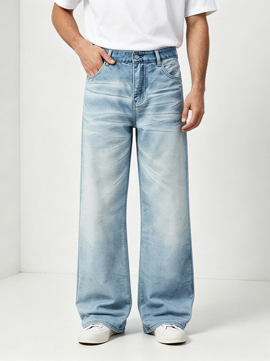 Men’s Washed Solid Color Denim Jeans