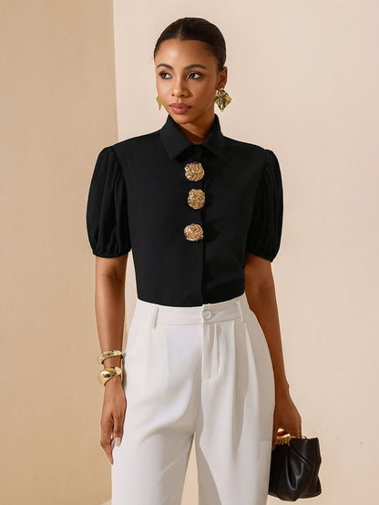 Women’s Elegant French Short-Sleeve Shirt