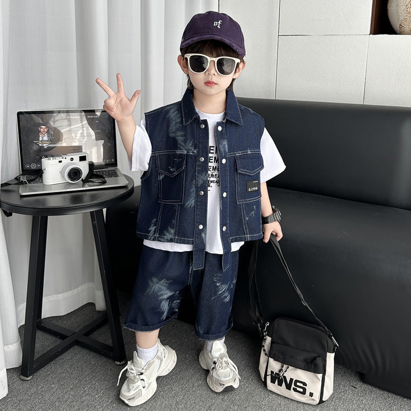 Boys’ Denim-Style Summer 3-Piece Outfit Set