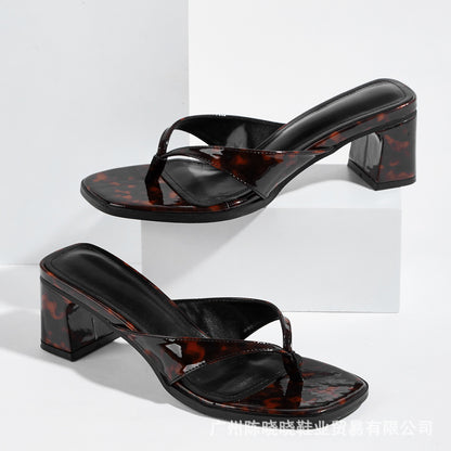 Women’s Leopard Print Square Toe High Heel Sandals