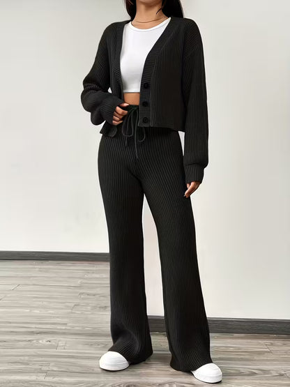 Women’s Knit Cardigan & Trousers Two-Piece Set