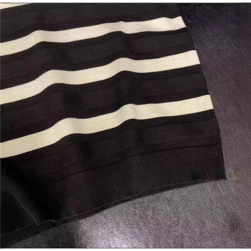 Men’s Ice Silk Striped Color-Block Knit T-Shirt