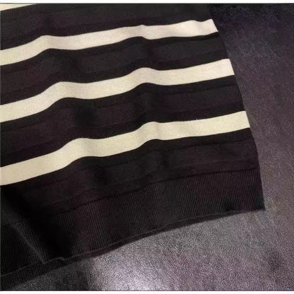 Men’s Ice Silk Striped Color-Block Knit T-Shirt