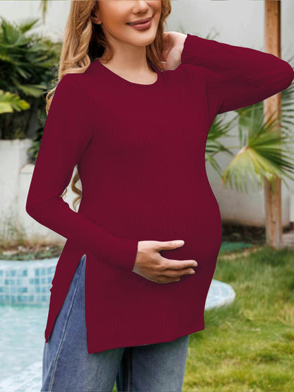Women’s Maternity Long Sleeve High-Slit Tunic Top