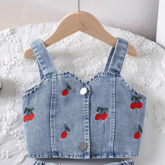 Women’s Embroidered Denim Vest & Cotton Skirt Set
