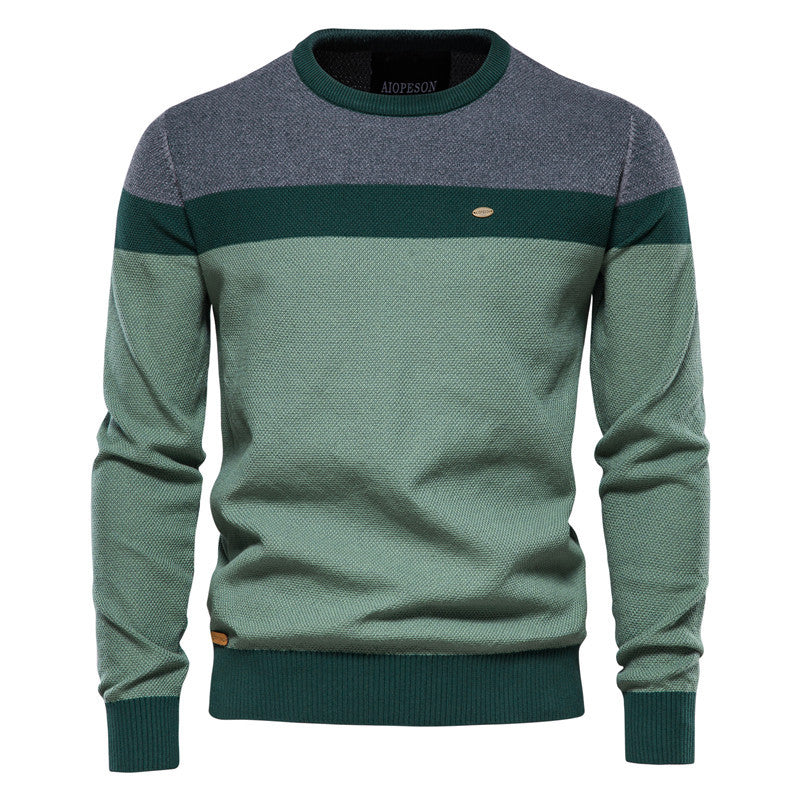 Men’s Striped Patchwork Knit Sweater