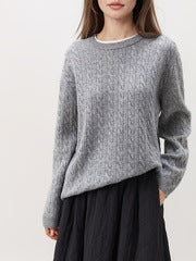 Women’s Knitted Faux Two-Piece Crew Neck Sweater