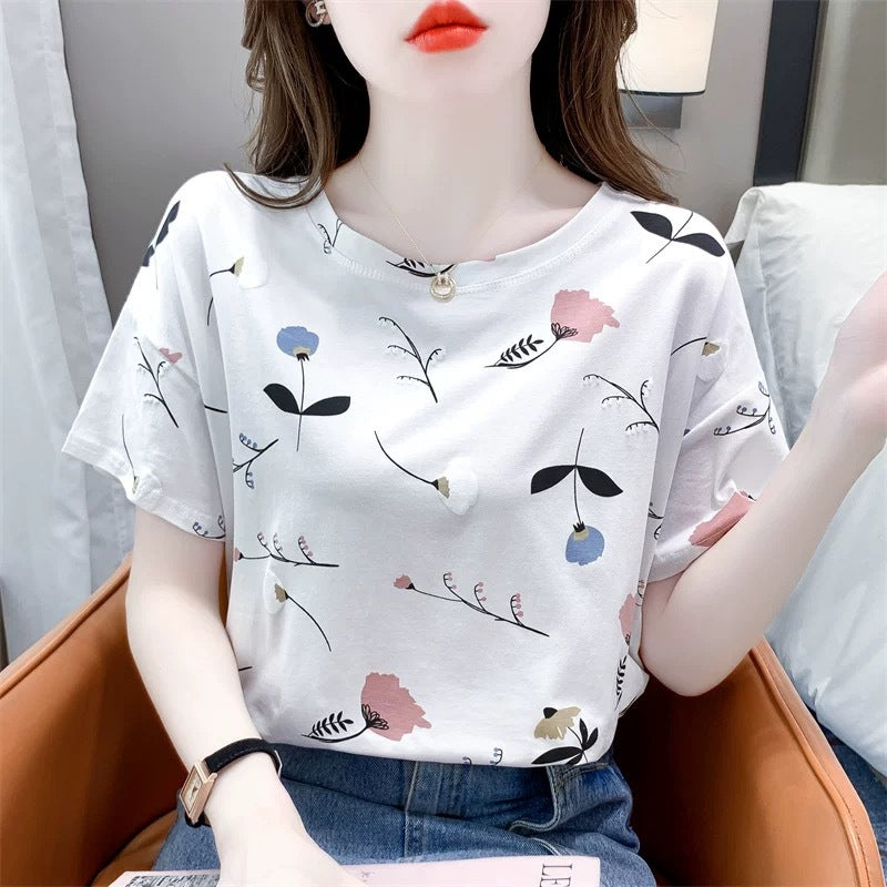 Women’s Floral Loose-Fit Short Sleeve T-Shirt