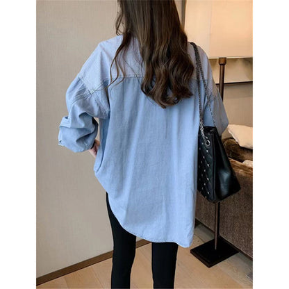 Women’s Striped Patchwork Denim Shirt Jacket
