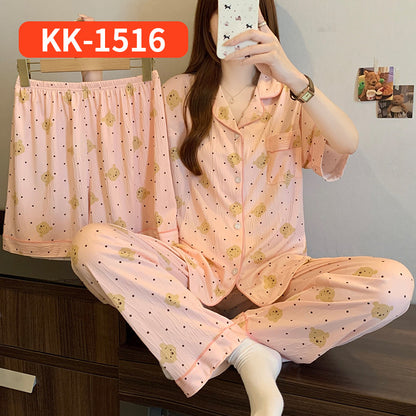 Women’s Korean Style Striped Bow 3-Piece Pajama Set