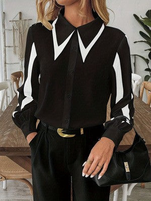 Plus Size Color-Block Long Sleeve Shirt