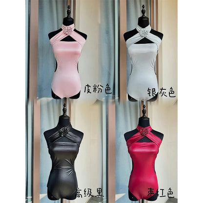 Latin Dance Halter Top & Skirt Set for Women