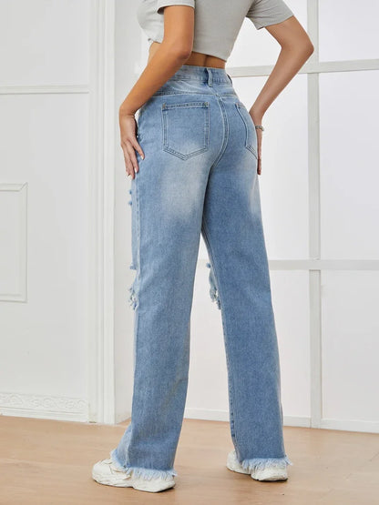 High Waist Ripped Loose Jeans for Women