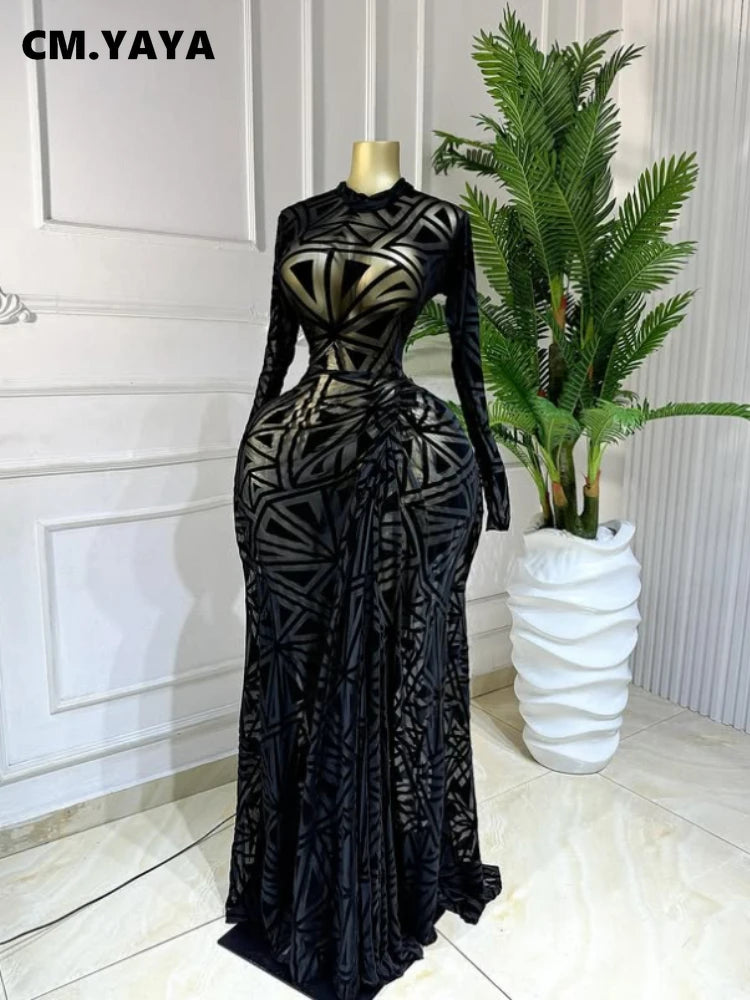 Mesh Ruched See-Through Maxi Dress for Women 2026