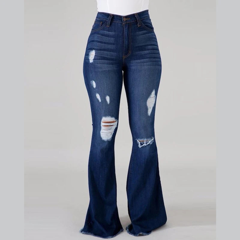 High Waist Flared Ripped Jeans for Women