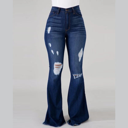 High Waist Flared Ripped Jeans for Women