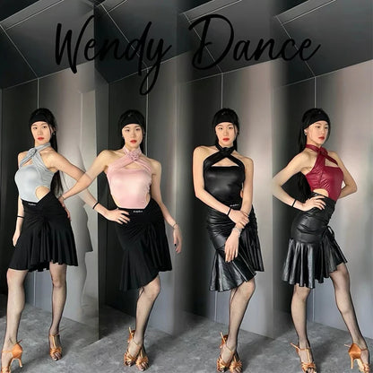 Latin Dance Halter Top & Skirt Set for Women