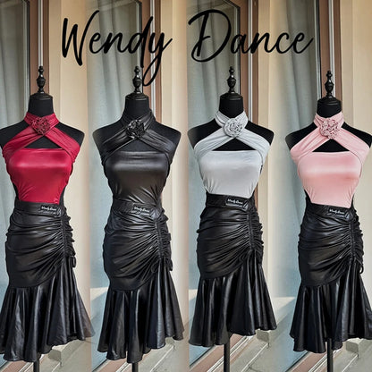Latin Dance Halter Top & Skirt Set for Women