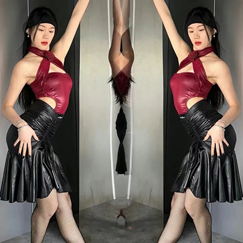 Latin Dance Halter Top & Skirt Set for Women