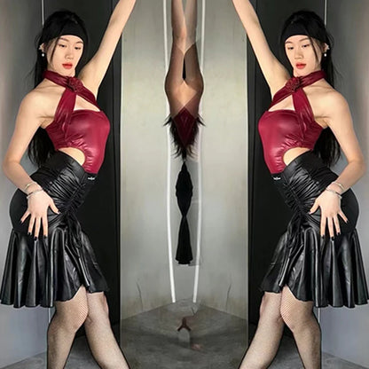 Latin Dance Halter Top & Skirt Set for Women