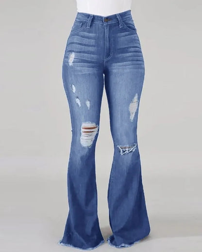 High Waist Flared Ripped Jeans for Women