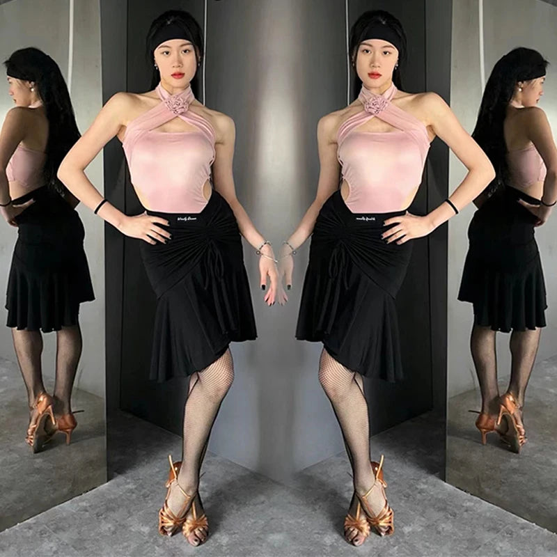 Latin Dance Halter Top & Skirt Set for Women