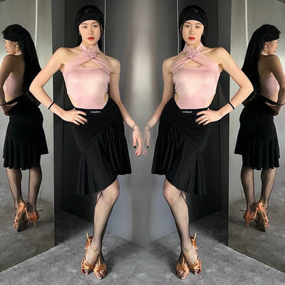 Latin Dance Halter Top & Skirt Set for Women